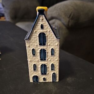 KLM Delft Ceramic House Figurine with Blue Accents Collectable # 54